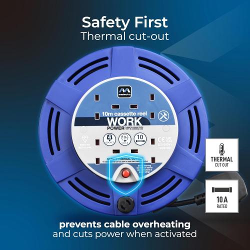 Materplug four Socket 10m Extension Cassette Reel
