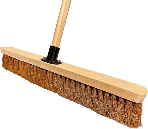 24” Broom Indoor Outdoor Soft Broom Sweeping Brush with Wooden Handle Natural Coco Bristles