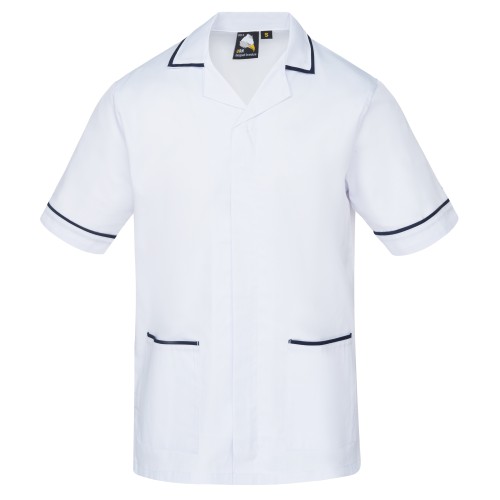 Orn Workwear Darwin Male Tunic White with Navy Trim M