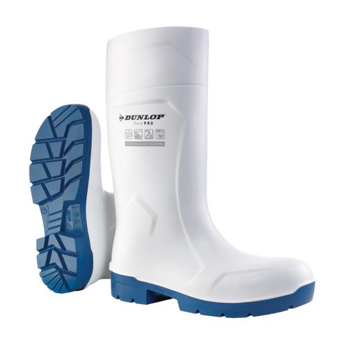 Dunlop Purofort FoodPro MultiGrip Safety Wellington Boots - Steel Toe, Slip-Resistant, Waterproof - White/Blue 