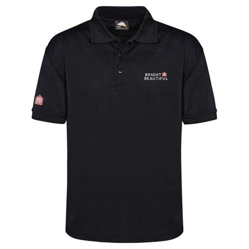 Bright and Beautiful 1190 Orn Oriole Wicking Poloshirt with 2026 Logo Embroidered to L/B & House Symbol to Right Arm