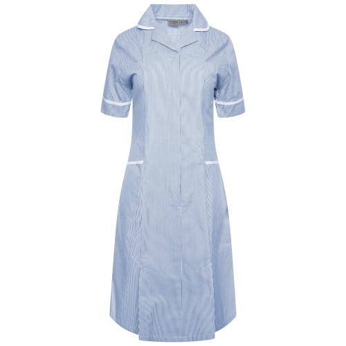 Ladies Dress with Round Collar Blue/White Stripe/White Trim 16 Regular
