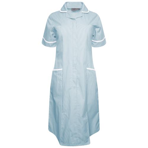 Ladies Dress with Round Collar Green/White Stripe/White Trim 10 Regular