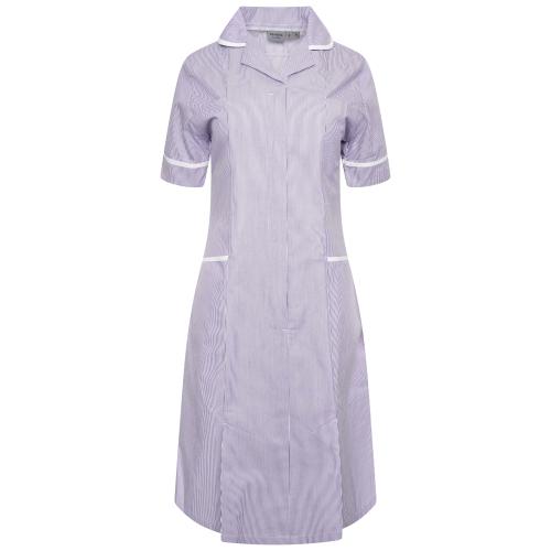 Ladies Dress with Round Collar Lilac/White Stripe/White Trim 10 Regular