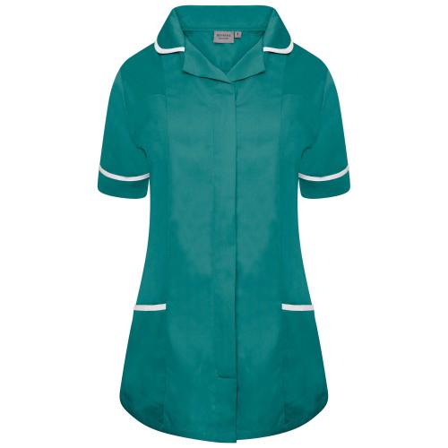 Ladies Tunic with Round Collar Bottle Green/White Trim 10