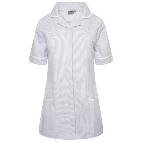 Ladies Tunic with Round Collar Grey/White Stripe/White Trim 6