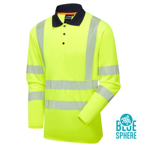 Essentials Hi-Vis Eco CoolMax Yellow Long Sleeve Polo