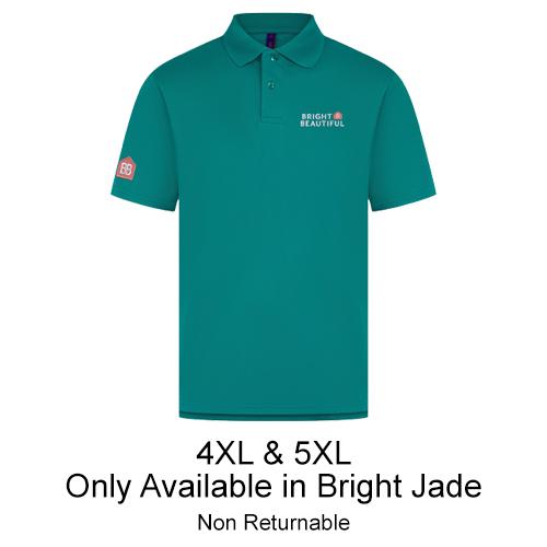 Bright and Beautiful H475 Coolplus Polo Shirt Bright Jade 5XL with 2026 Logo Embroidered to L/B & House Symbol to Right Arm