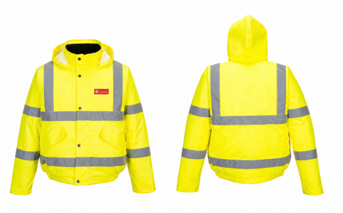 University Of Leicester S463 Hi Vis Winter Bomber Jacket Yellow Large With Logo to L/B