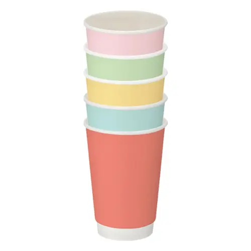 16oz Confetti MIXED SLEEVE PASTEL Colour Double Wall Hot Cup (PE Lined) Pack 500