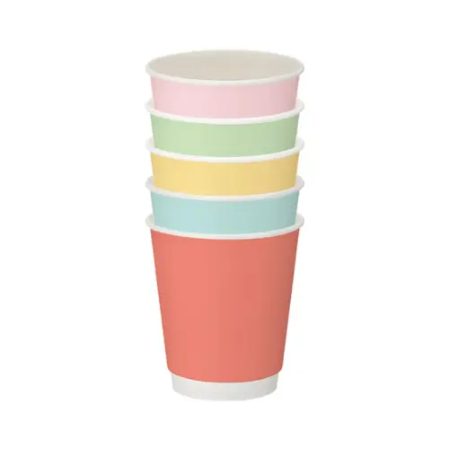 8oz Confetti MIXED SLEEVE PASTEL Colour Double Wall Hot Cup (PE Lined) Pack 500