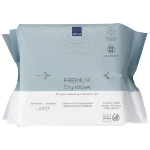 Abena Premium Dry wipes 30x30cm, 12 packs of 50 Range