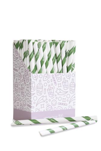 Bubble tea green stripe 12mm paper straw, 9in Pack of 1200