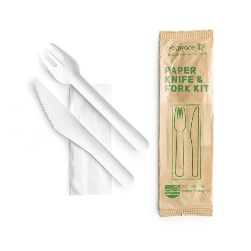 Compostable paper knife and fork kit