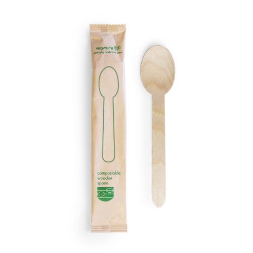 Compostable 6in wooden spoon, wrapped