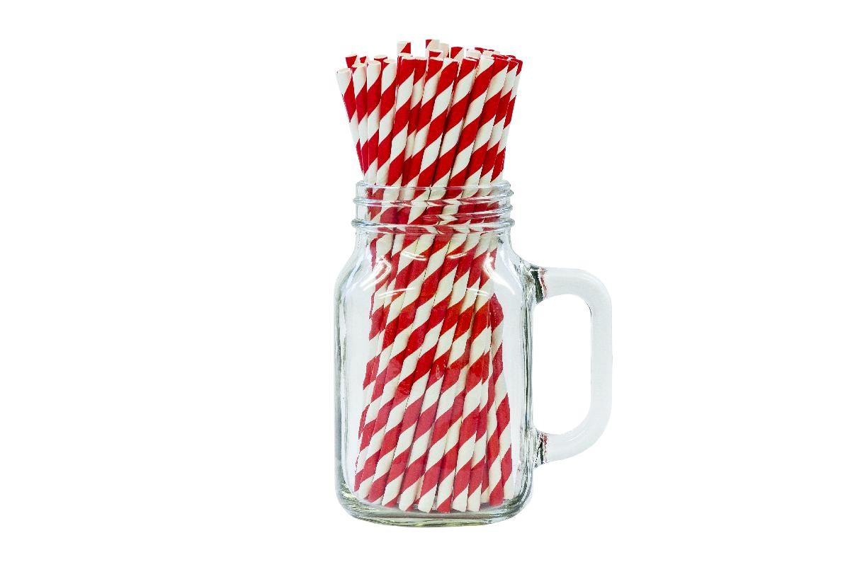 Bright Red & White Paper Straw