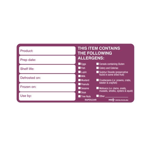 Allergen food labels - 50mmx100mm - (product/shelf life)