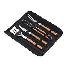Deglon Sabatier prep like a pro 4-piece BBQ utensil set with whites denim-blue apron
