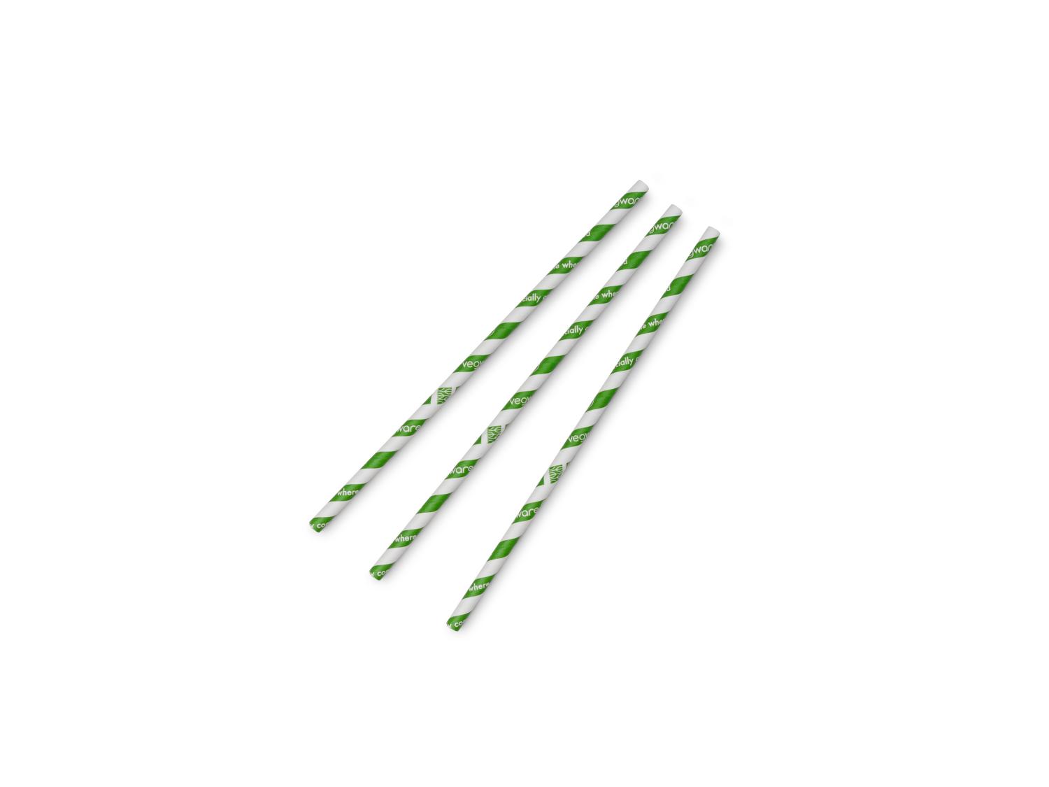 Vegware Jumbo green stripe 8mm paper straw 7.8in - Pack of 3000