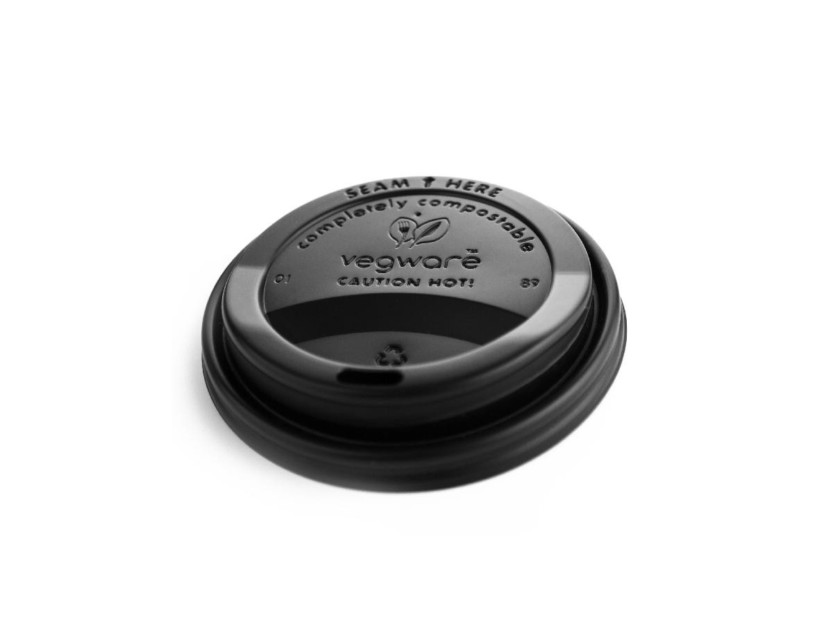 Vegware black 89mm CPLA hot cup lid (fits 10 - 20oz cup)