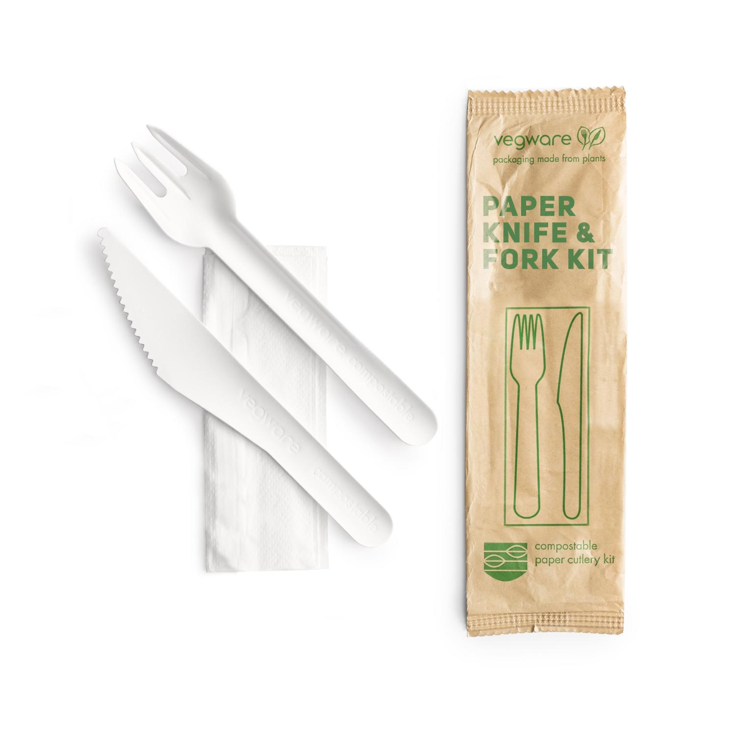 Compostable paper knife and fork kit