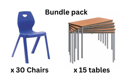 Economy Classroom Furniture Pack – 15 Tables & 30 Flaire Chairs in Blue