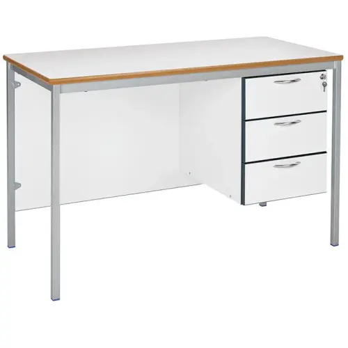 Fully Welded Teacher Desk – 1200 × 600mm with 3 Drawer Pedestal (Grey Frame)