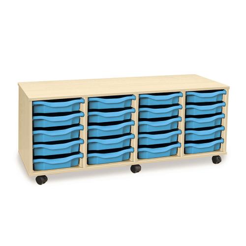 Monarch 20 Shallow Tray Storage Unit - Maple - W1358 x D462 x H531mm - Classroom storage - choose tray colours