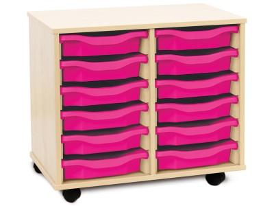 Monarch 12 Shallow Tray Storage Unit - Maple - W700 x D453 x H617mm - Classroom storage - choose tray colours