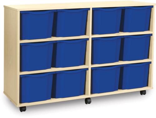 Monarch 12 Extra Deep Tray Storage Unit - Maple - W1358 x D453 x H857mm - Classroom storage - Choose tray colours
