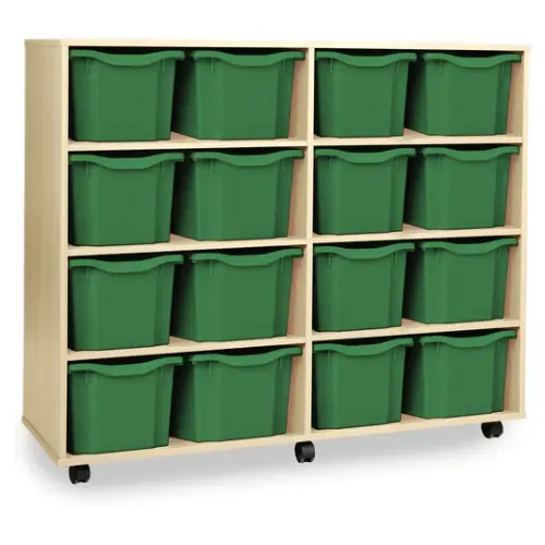 Monarch 16 Extra Deep Tray Storage Unit - Maple - W1358 x D453 x H1115mm - Classroom storage - Choose tray colours