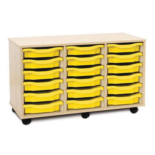 Monarch 18 Shallow Tray Storage Unit - Maple - W1030 x D453 x H617mm - Classroom storage - choose tray colours