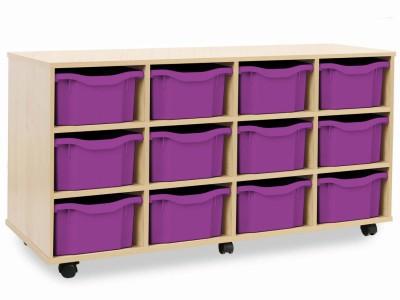 Monarch 12 Deep Tray Storage Unit horizontal - Maple - W1358 x D453 x H707mm - Classroom storage - Choose tray colours