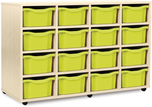 Monarch 16 Deep Tray Storage Unit - Maple - W1358 x D453 x H835mm - Classroom storage - Choose tray colours