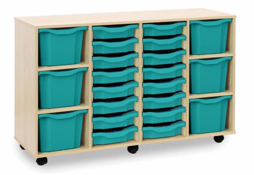 Monarch Combination 22 Tray Storage Unit – Maple – W1358 x D453 x H842 – Classroom Storage – Choose Tray Colours