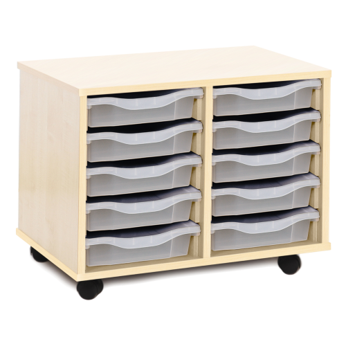 Monarch 10 Shallow Tray Storage Unit - Maple - W700 x D453 x H531mm - Classroom storage - choose tray colours