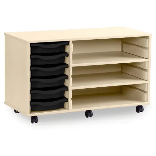 Monarch 6 Shallow Tray Storage Unit with adjustable shelves - Maple - W1030 x D453 x H617mm - Classroom storage - choose tray colours