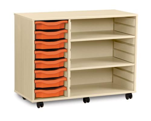 Monarch 8 Shallow Tray Storage Unit with adjustable shelves - Maple - W1030 x D453 x H789mm - Classroom storage - choose tray colours