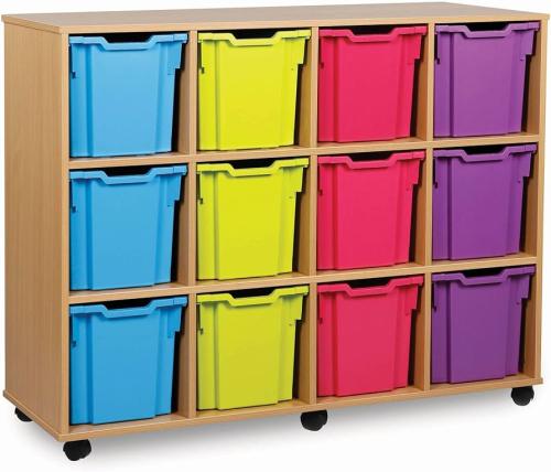 Monarch 12 Jumbo Tray Storage Unit - Beech - W1358 x D453 x H1067mm - Classroom storage - Choose tray colours