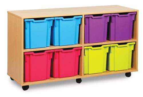 Monarch 8 Jumbo Tray Storage Unit - Beech - W1358 x D453 x H739mm - Classroom storage - Choose tray colours
