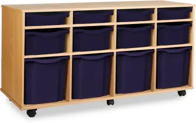 Monarch Combination 12 Tray Storage Unit – Beech – W1358 x D453 x H707 – Classroom Storage – Choose Tray Colours