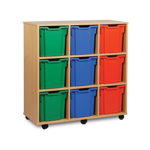 Monarch 9 Jumbo Tray Storage Unit - Beech - W1030 x D453 x H1067mm - Classroom storage - Choose tray colours