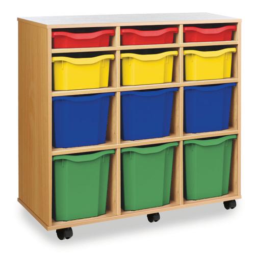 Monarch Combination 12 Tray Storage Unit – Beech – W1030 x D453 x H967 – Classroom Storage – Choose Tray Colours
