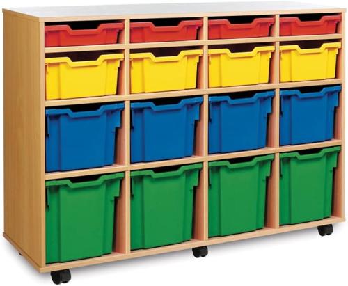 Monarch Combination 16 Tray Storage Unit – Beech – W1358 x D453 x H967 – Classroom Storage – Choose Tray Colours