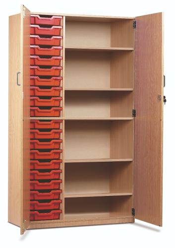 Monarch 20 Tray Storage Cupboard with Shelves – Beech – Classroom Storage – Choose Tray Colours