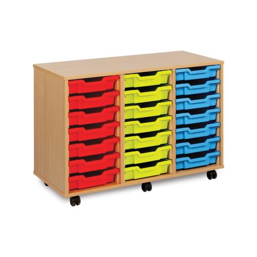 Monarch 21 Shallow Tray Storage Unit - Beech - W1030 x D453 x H703mm - Classroom storage - choose tray colours