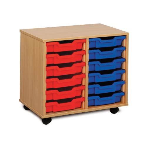 Monarch 12 Shallow Tray Storage Unit - Beech - W700 x D453 x H617mm - Classroom storage - choose tray colours