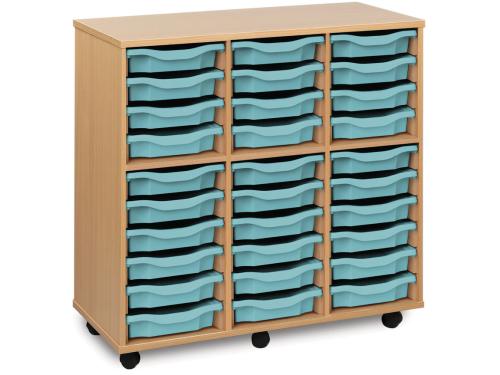 Monarch 30 Shallow Tray Storage Unit - Beech - W1030 x D453 x H979mm - Classroom storage - choose tray colours
