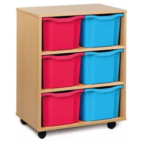 Monarch 6 Extra Deep Tray Storage Unit - Beech - W700 x D453 x H857mm - Classroom storage - Choose tray colours