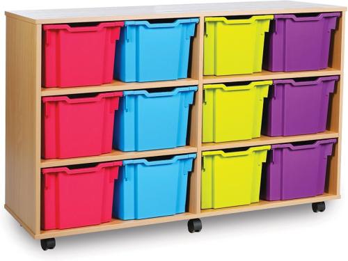 Monarch 12 Extra Deep Tray Storage Unit - Beech - W1358 x D453 x H857mm - Classroom storage - Choose tray colours